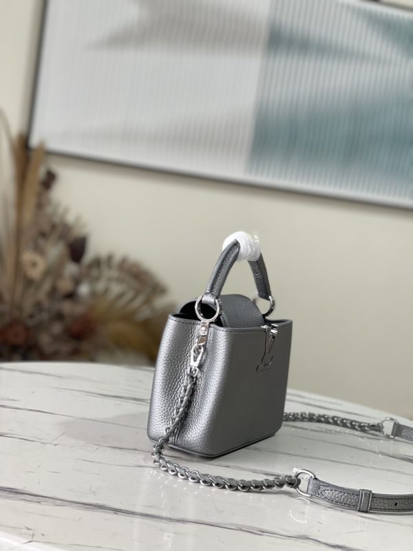 Louis Vuitton Capucines Mini Handbag - Silver Gray - Image 5