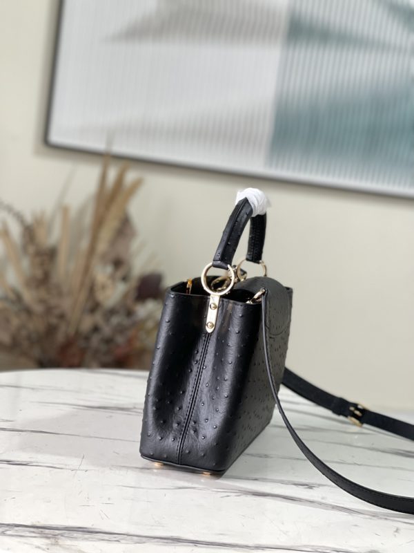Louis Vuitton Small Capucines Ostrich Leather Handbag - Black - Image 3