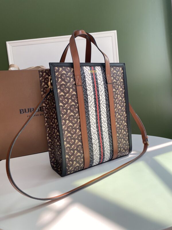 Burberry Monogram Stripe E-Canvas Portrait Tote Bag - Image 5