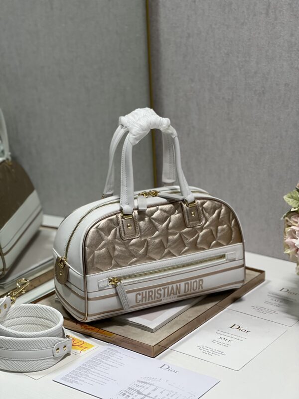 Dior Christian Paris Medium Zipper Handbag - White/Golden - Image 4