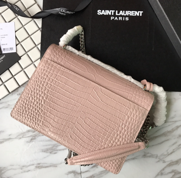 YSL Yves Small Crocodile Handbag - Light Pink - Image 4