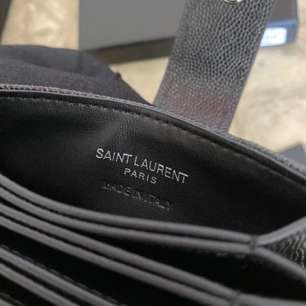 YSL Caviar Card Holder - Black (Silver) - Image 2