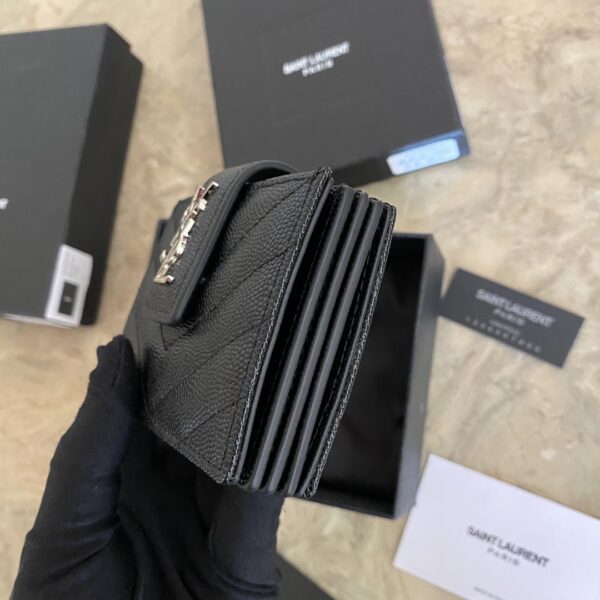 YSL Caviar Card Holder - Black (Silver) - Image 4