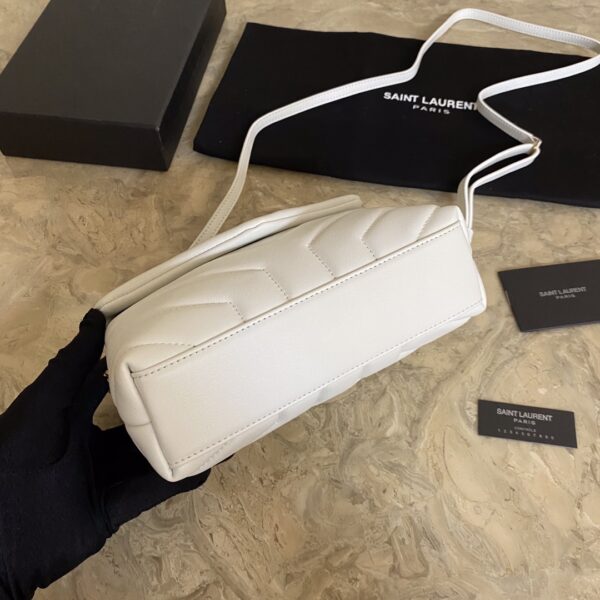 YSL LouLou Y-Shaped Satchel Small Handbag - White (Golden Logo) - Image 5