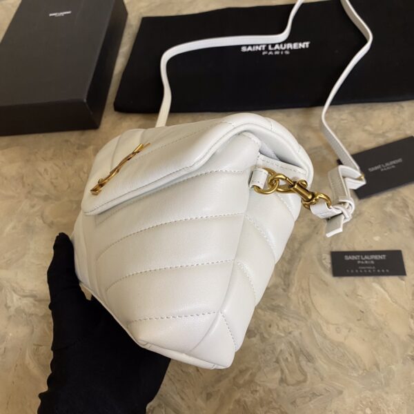 YSL LouLou Y-Shaped Satchel Small Handbag - White (Golden Logo) - Image 4