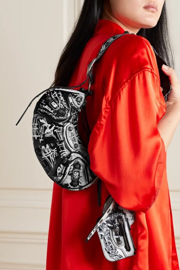 Balenciaga Half-Moon XSmall Armpit Dumpling Bag - Black/White - Image 2