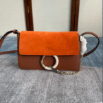 Chloe Faye Medium Size Two-Color Metal Ring Handbag - Orange/Brown