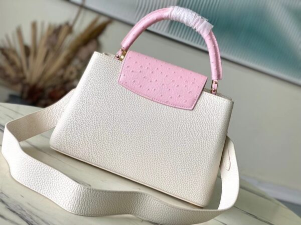 Louis Vuitton Ostrich Pattern Capucines Large Handbag - White Pink - Image 4